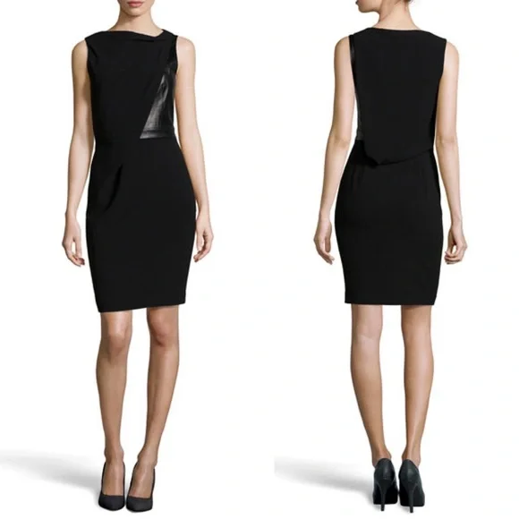 NWT Alexander Wang Asymmetric Draped Dress with Leather Bodice 2 Black  Leather